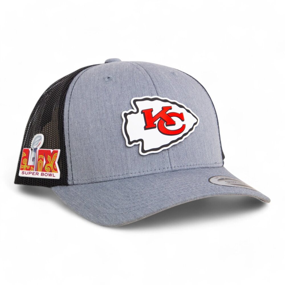 Kansas City Chiefs Super Bowl LIX 3D YP Snapback Trucker Hat- Heather Grey/ BLK